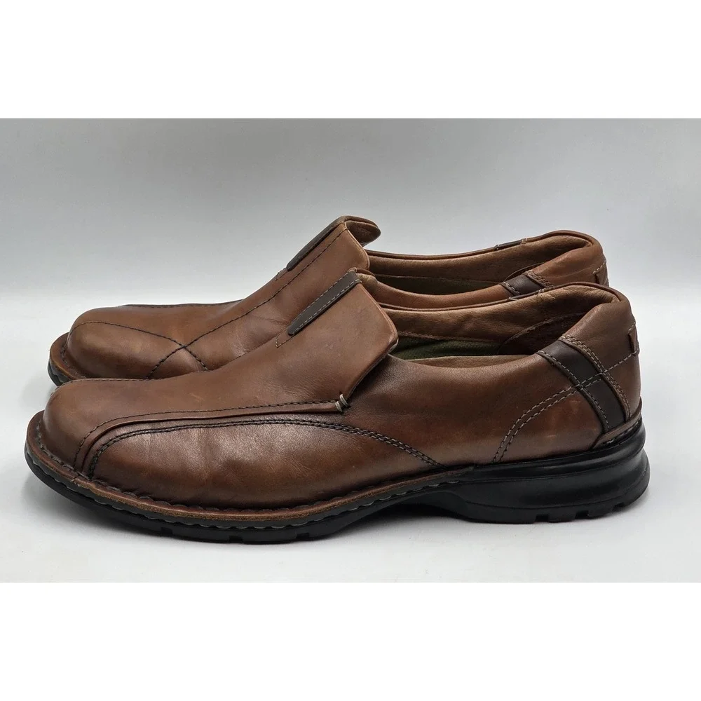 Clarks Escalade 70846 Mens 12M Brown Leather Slip On Loafers Comfort Dress Shoes